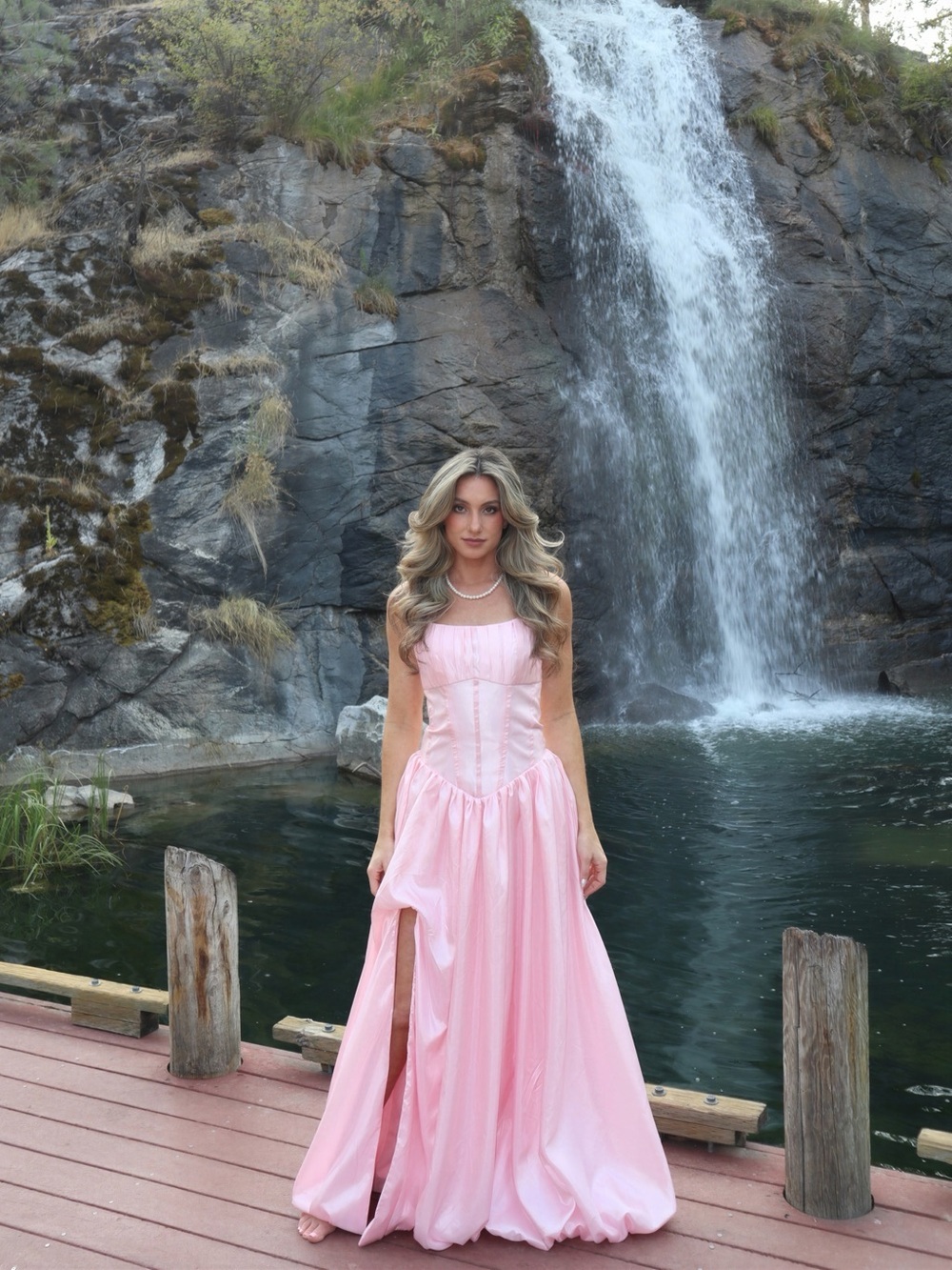 Elegant Pink Halter Corset Ball Gown Dress - Picture 3 of 4